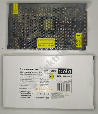 Блок питания для св/д лент 12V 250W IP20 Ecola (B2L250ESB)
