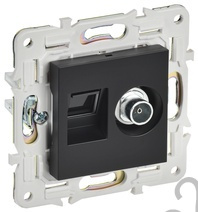 Мех-м розетки TV+RJ45 SKANDY черный IEK SK-AK20-1-K02